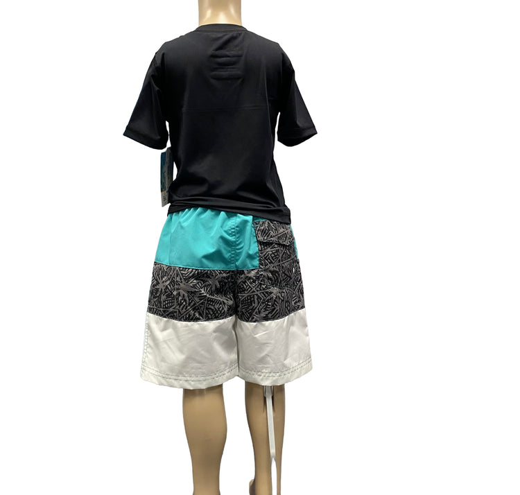 Black/Teal Rash Shirt & Board Short Set Sz4-14 SALE