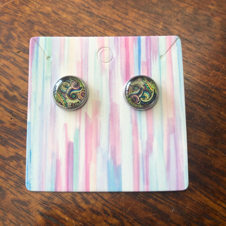 Paisley Handmade Glass Cabochon Earrings LAST ONES