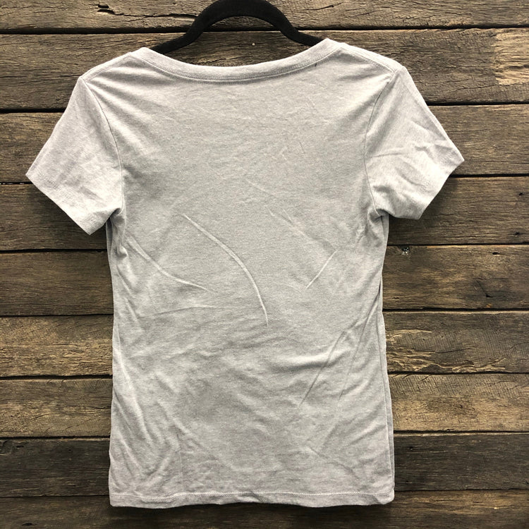 KCD Buckle Logo Grey Short Sleeve V Neck T-Shirt SALE AU14 left