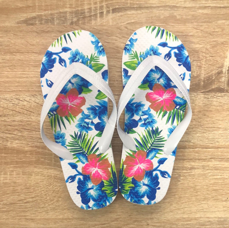 Ladies Pink Blue Hibiscus Printed Design Thongs SALE