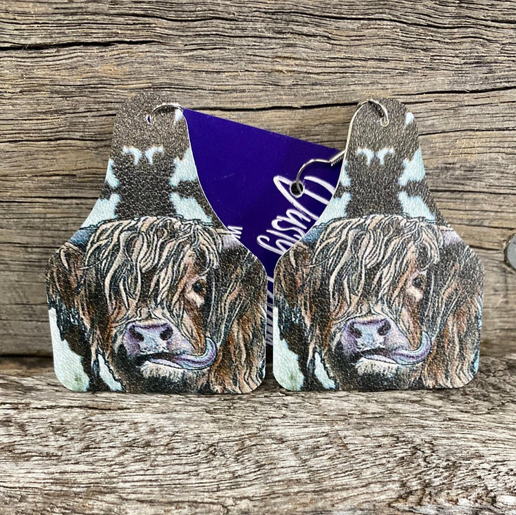 Highland Cow Cattle Tag Leather Earrings SALE