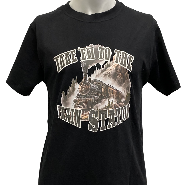 Train Station Men's Black AWW SS Graphic Shirt Sz SMALL SALE