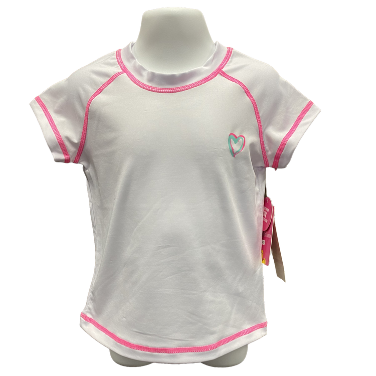 Toddler Girls White Short Sleeve Rash Swim Shirts-Sizes 2-6x left ON SALE