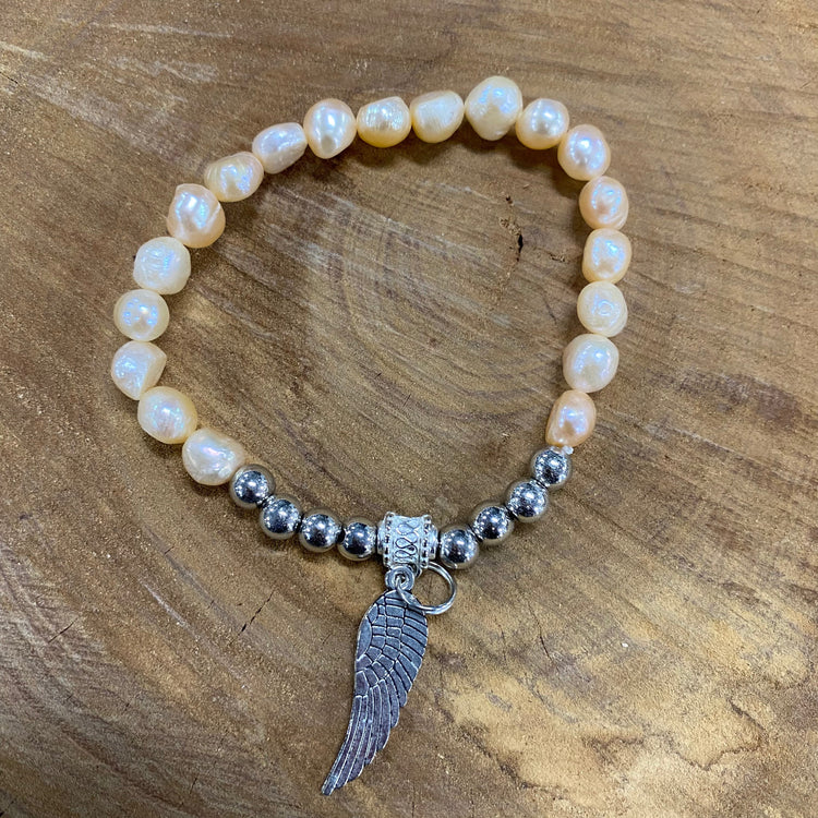 Pearl Stretch Angel Charm Bracelet - TWO COLOURS