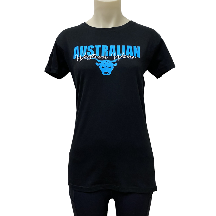 Black/Blue Ladies AWW Logo Short Sleeve Shirt AU8-14 Left SALE