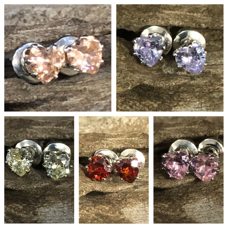4mm Cubic Zirconia Heart Stud Earrings