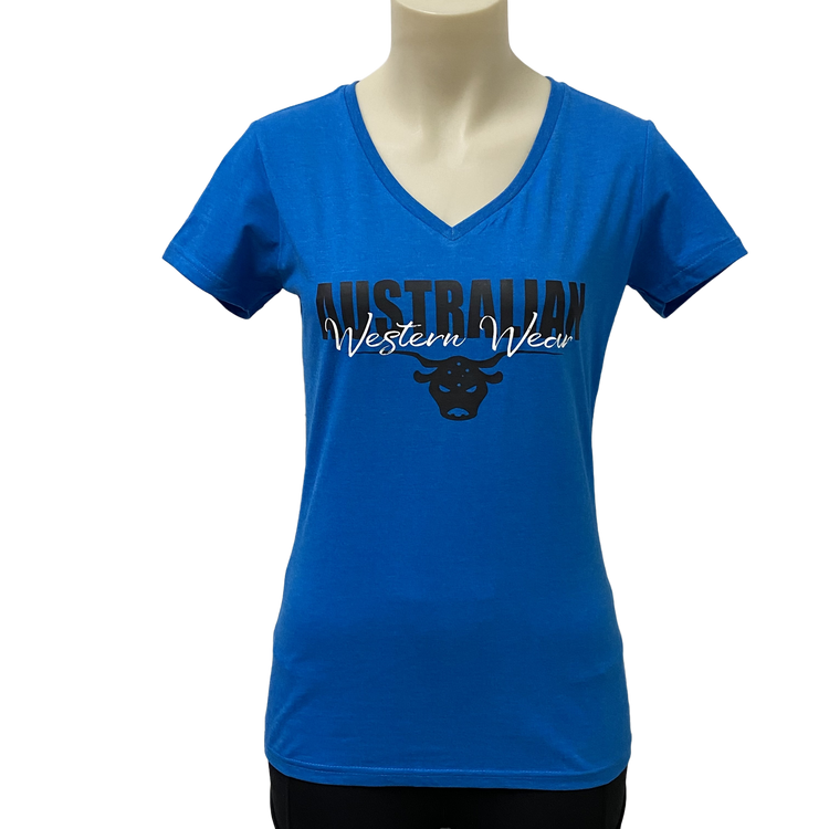 Teen Girls Blue Australian Western Wear Black White Logo Shirt ON SALE
