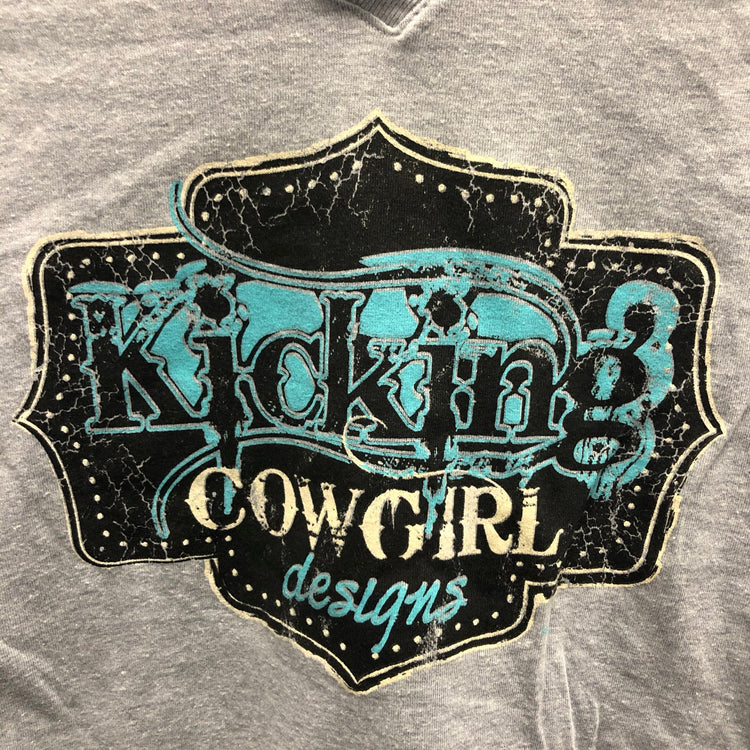 KCD Buckle Logo Grey Short Sleeve V Neck T-Shirt SALE AU14 left
