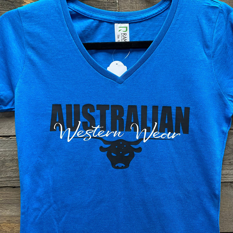 Teen Girls Blue Australian Western Wear Black White Logo Shirt ON SALE