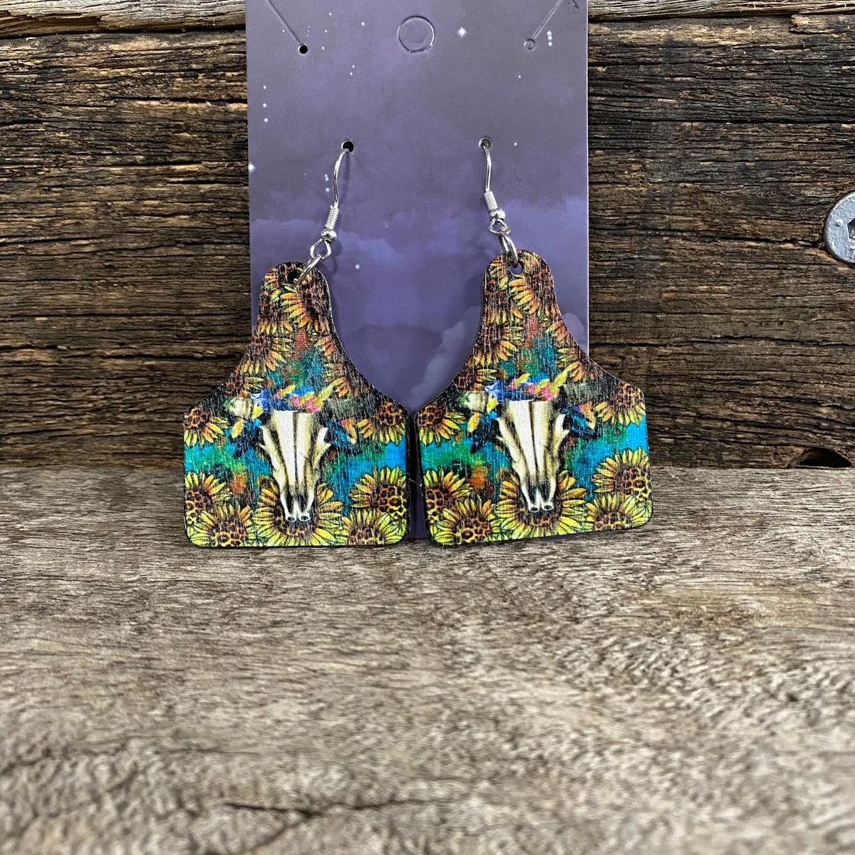 Sunflower Longhorn Cattle Tag Earrings SALE