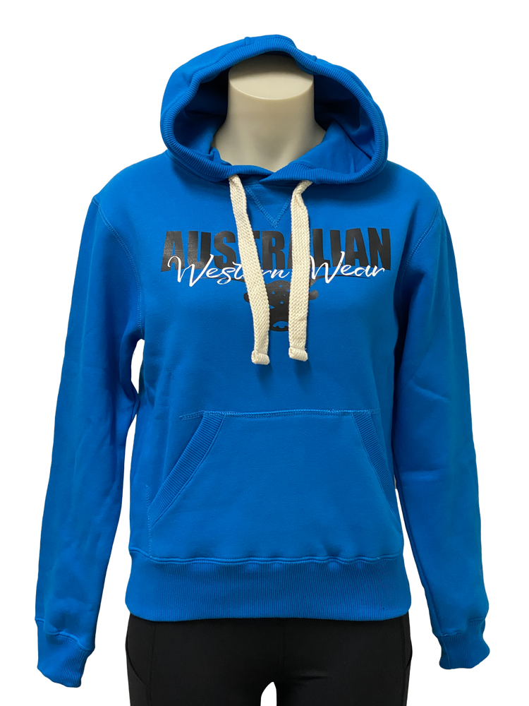 Blue Ladies AWW Black/White Logo Thick Fleece Hoodie SALE AU10 Left