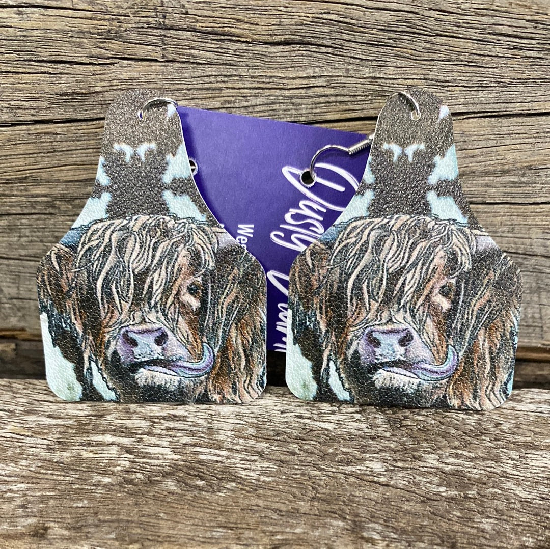 Highland Cow Cattle Tag Leather Earrings SALE