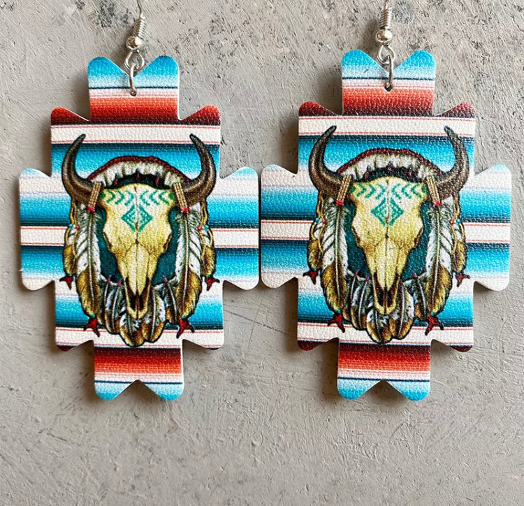 Aztec Serape Western Longhorn Hook earrings SALE