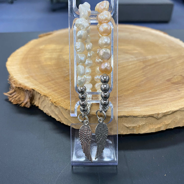 Pearl Stretch Angel Charm Bracelet - TWO COLOURS