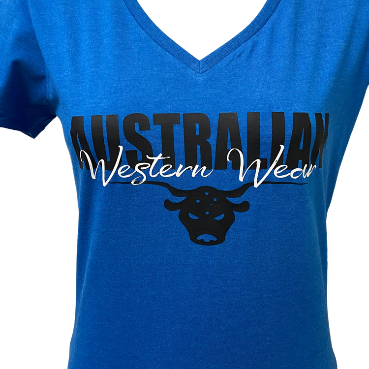 Ladies Blue AWW With Black/White V-Neck Shirt AU10, AU14, AU16 & AU20 Left SALE