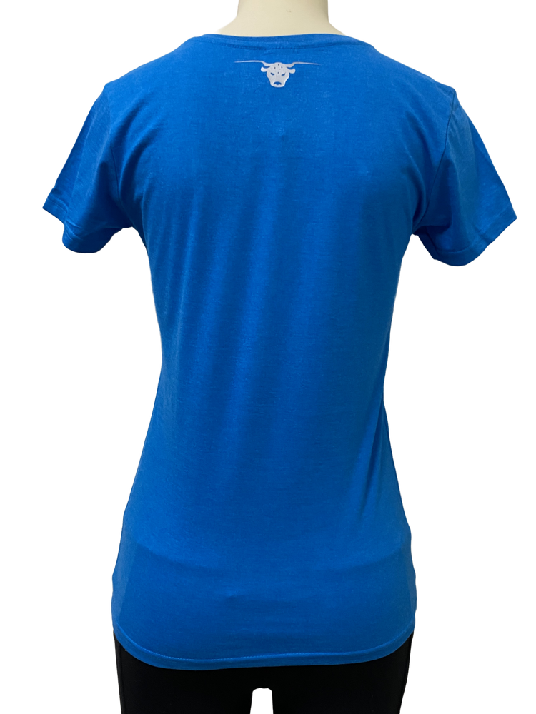 Ladies Blue Australian Western Wear Silver/Black Logo Short Sleeve Shirt SALE