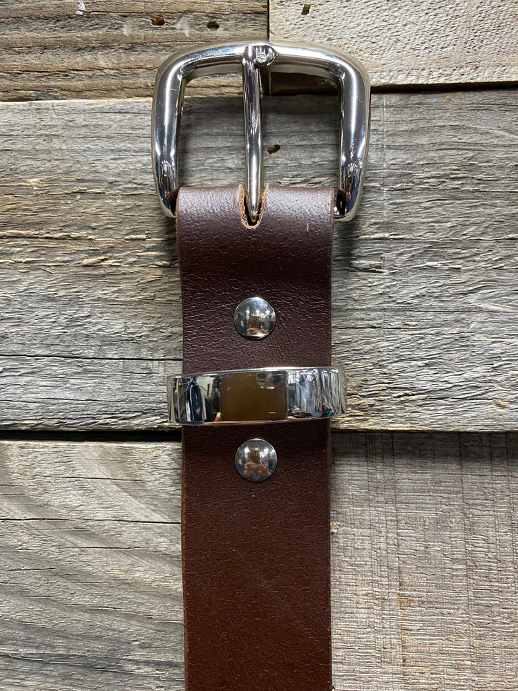 1 1/2 inch Dark Brown Genuine Leather Belt AU36 Left