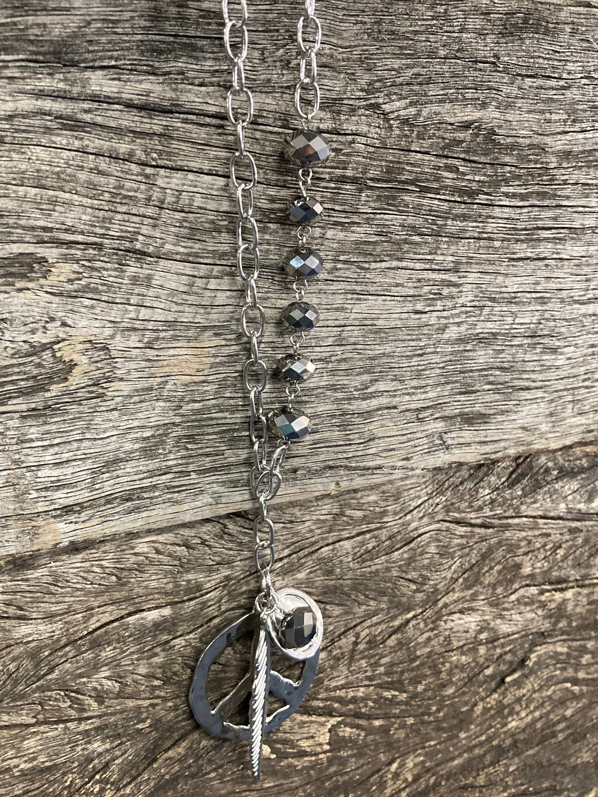Peace Sign Silver Long Necklace and Earrings Set SALE