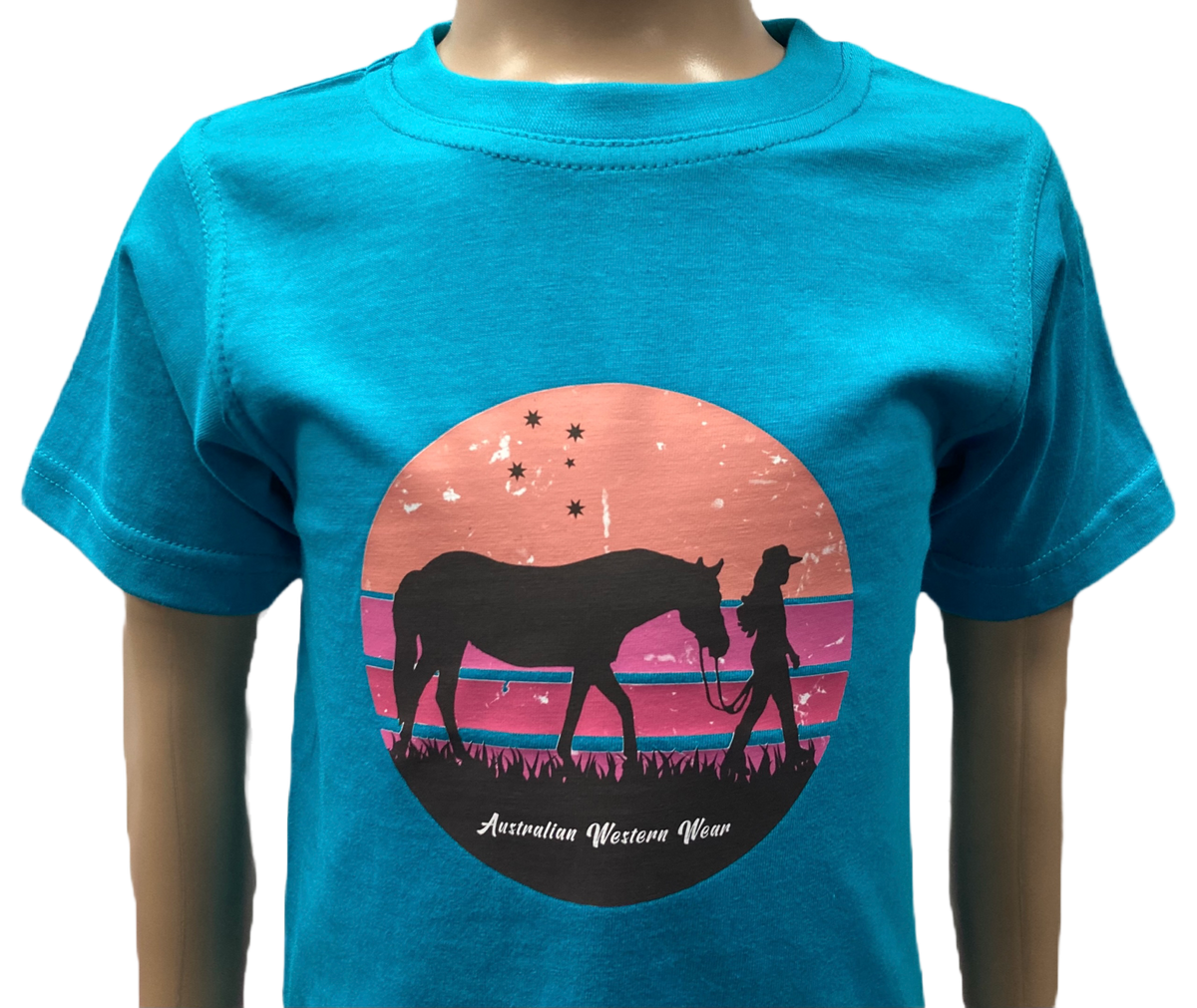 Sunset Cowgirl Toddler Girls Turquoise Graphic Shirt AU4 SALE