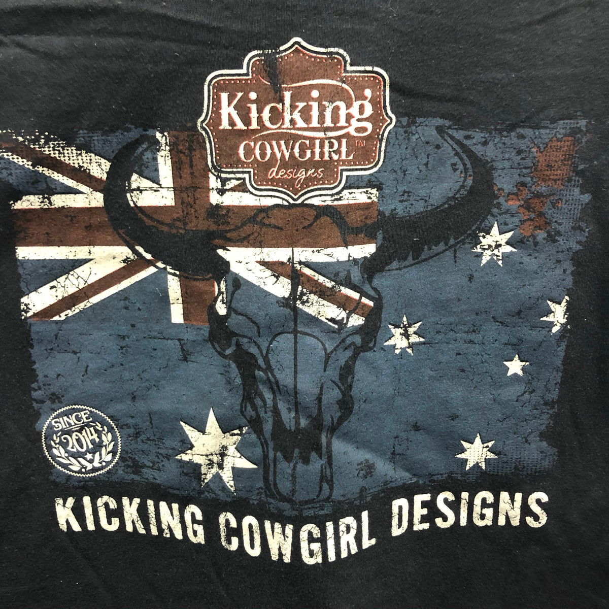 KCD Black Short Sleeve Aussie Flag V Neck T-Shirt SALE AU10 12 & 14 Left