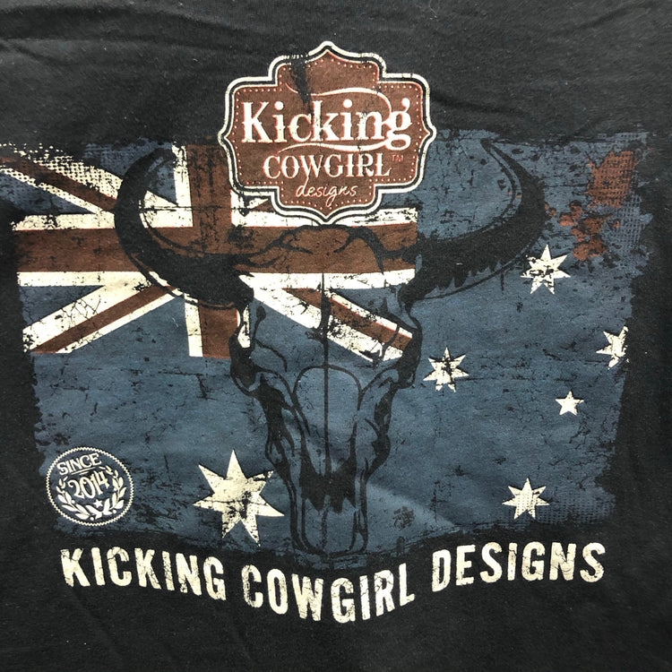 KCD Black Short Sleeve Aussie Flag V Neck T-Shirt SALE AU10 12 & 14 Left