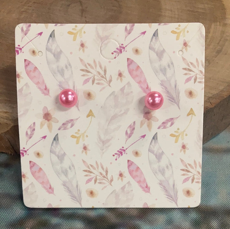 Rose Pink 6mm Faux Pearl Stud Earrings