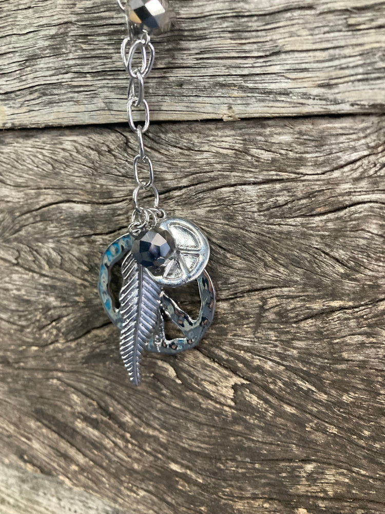 Peace Sign Silver Long Necklace and Earrings Set SALE