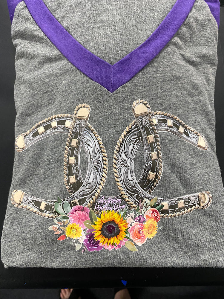 Lucky Horseshoe Ladies Purple/Grey AWW 3/4 Sleeve Graphic Shirt AU8 Left SALE