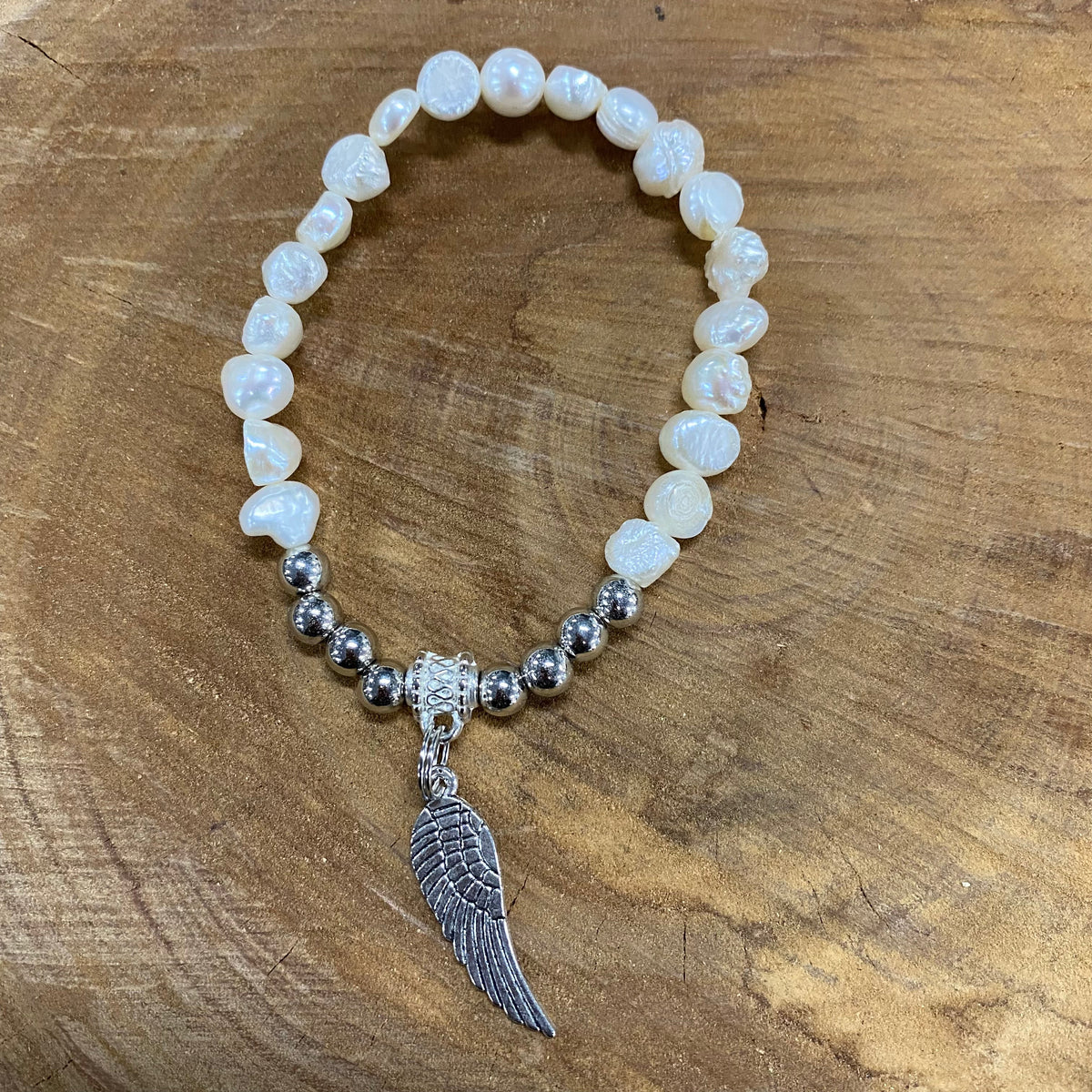 Pearl Stretch Angel Charm Bracelet - TWO COLOURS