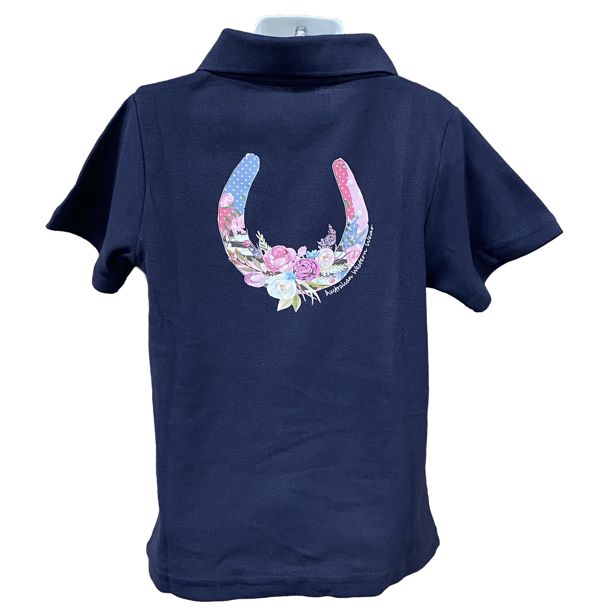 Little Girls Floral Horseshoe Short Sleeve Navy Polo Shirt Sz4 & 6 Left ON SALE