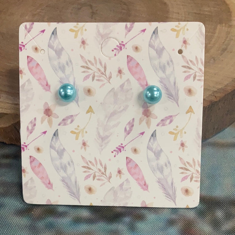 Sky Blue 5mm Faux Pearl Stud Earrings
