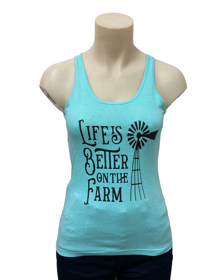 Life Is Better On The Farm Aqua Tank Top AU8 left ON SALE