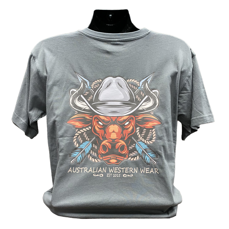 Mens Grey Fierce Bull Australian Western Wear Shirt ON SALE - SMALL Left