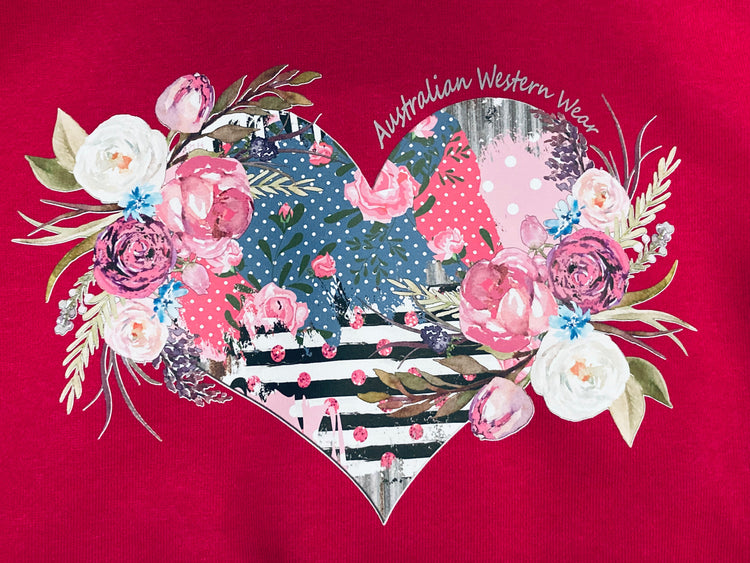 Pink Patchwork Heart Girls Australian Western Wear Fleece Hoodie AU6 left