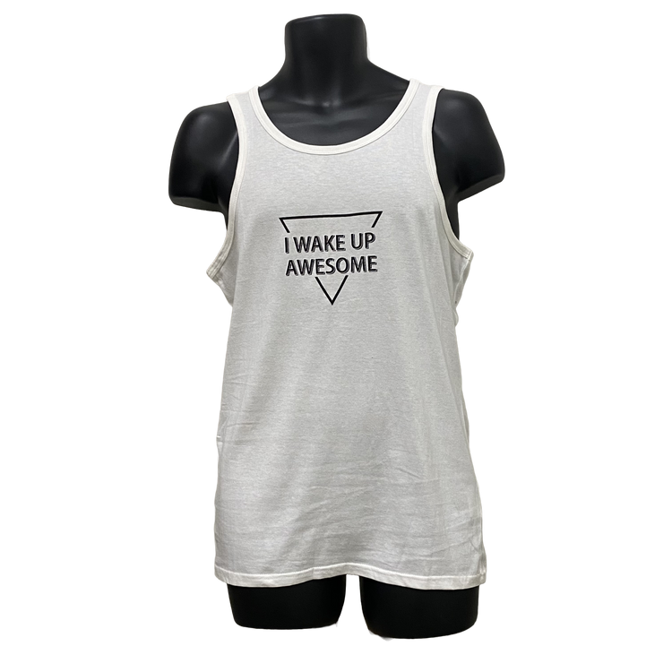 I Wake Up Awesome Mens White Shirt/Tank Sz Small, XL & 3XL Left SALE