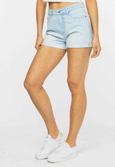 Rusty Light Wash Rolled Mid Denim Shorts AU12 & AU14 Left SALE